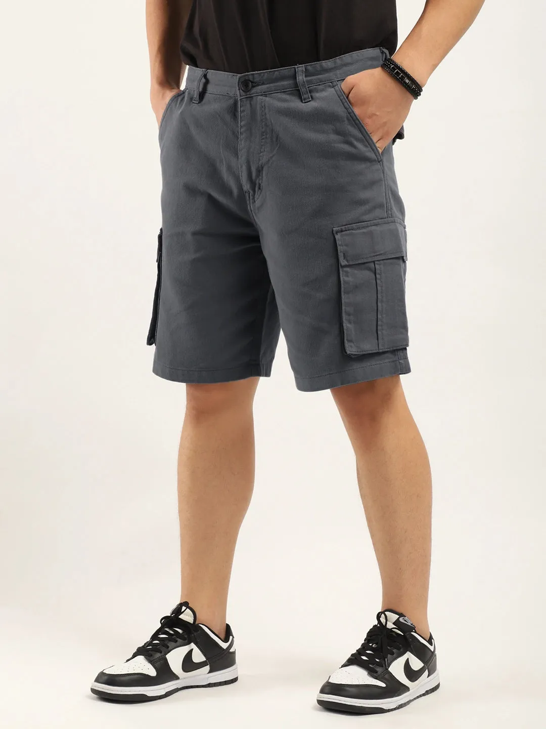 Fusion Dark Ash Grey Cotton Shorts