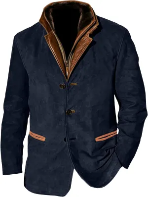 Fxbar Men's Casual Trucker Jacket Vintage Highweight Jacket Coat with Pocket Windproof Button Down Jacket Thickened Coat