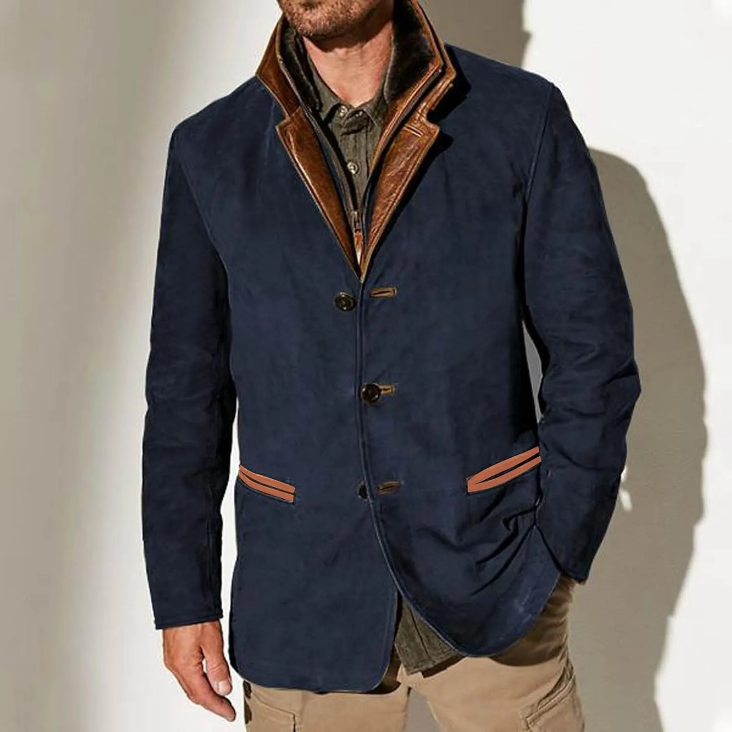 Fxbar Men's Casual Trucker Jacket Vintage Highweight Jacket Coat with Pocket Windproof Button Down Jacket Thickened Coat