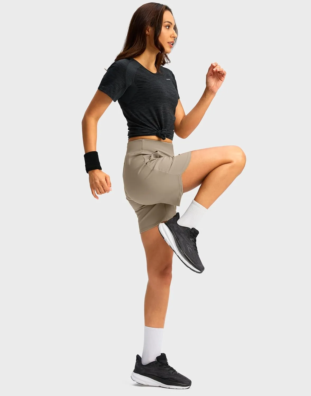 G Gradual Women's Athletic Shorts 6" High Waisted Stretchy Bermuda Shorts for Women Quick Dry Summer Casual Shorts