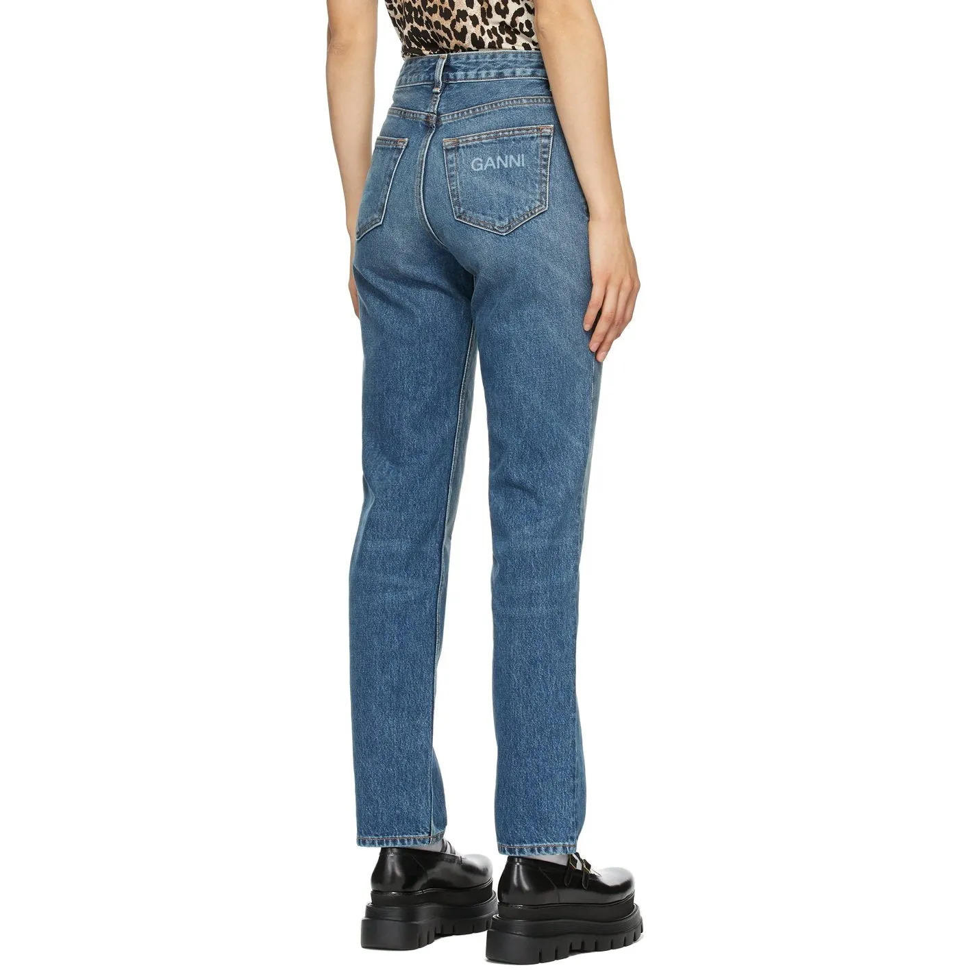 GANNI Blue High-Waisted Straight Jeans