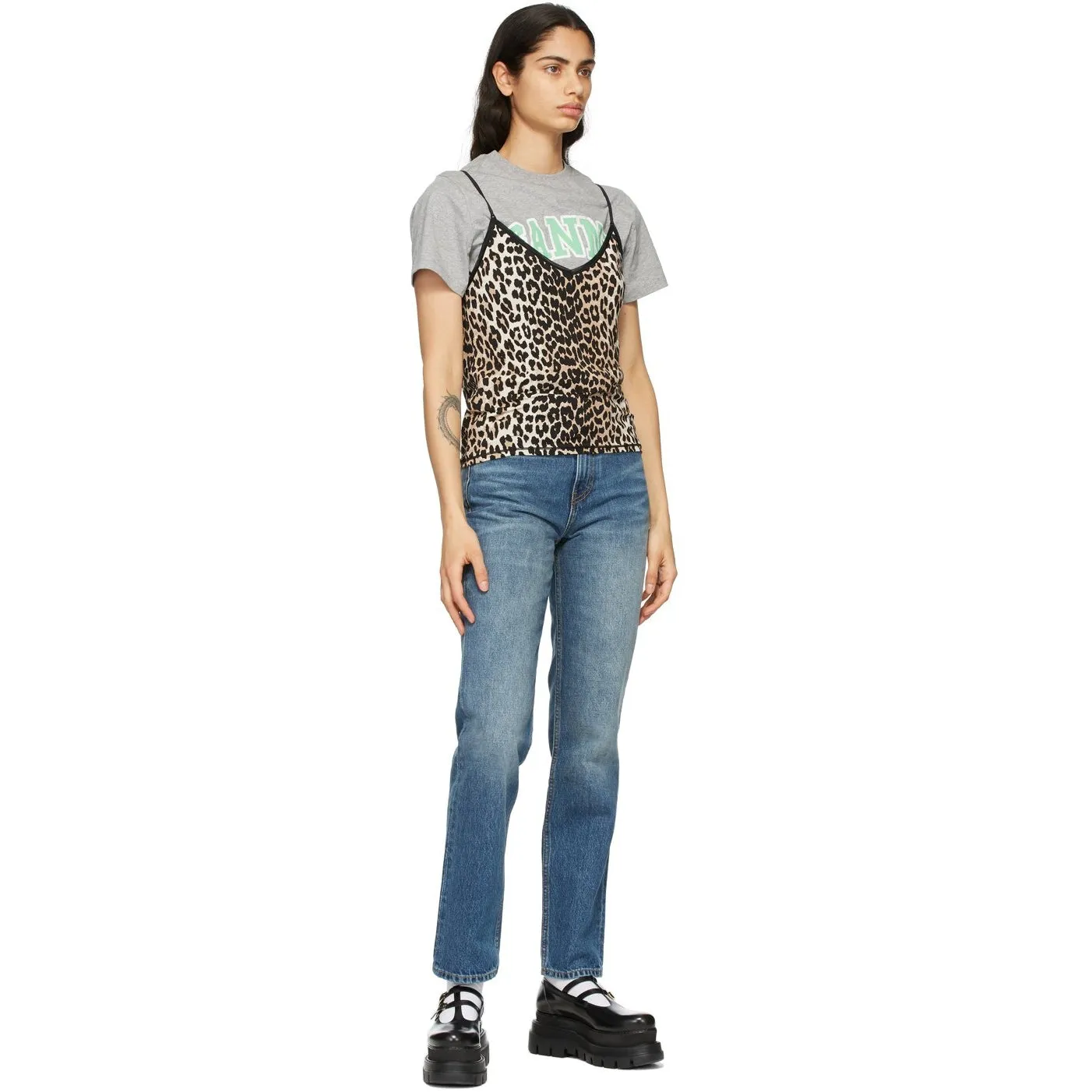 GANNI Blue High-Waisted Straight Jeans