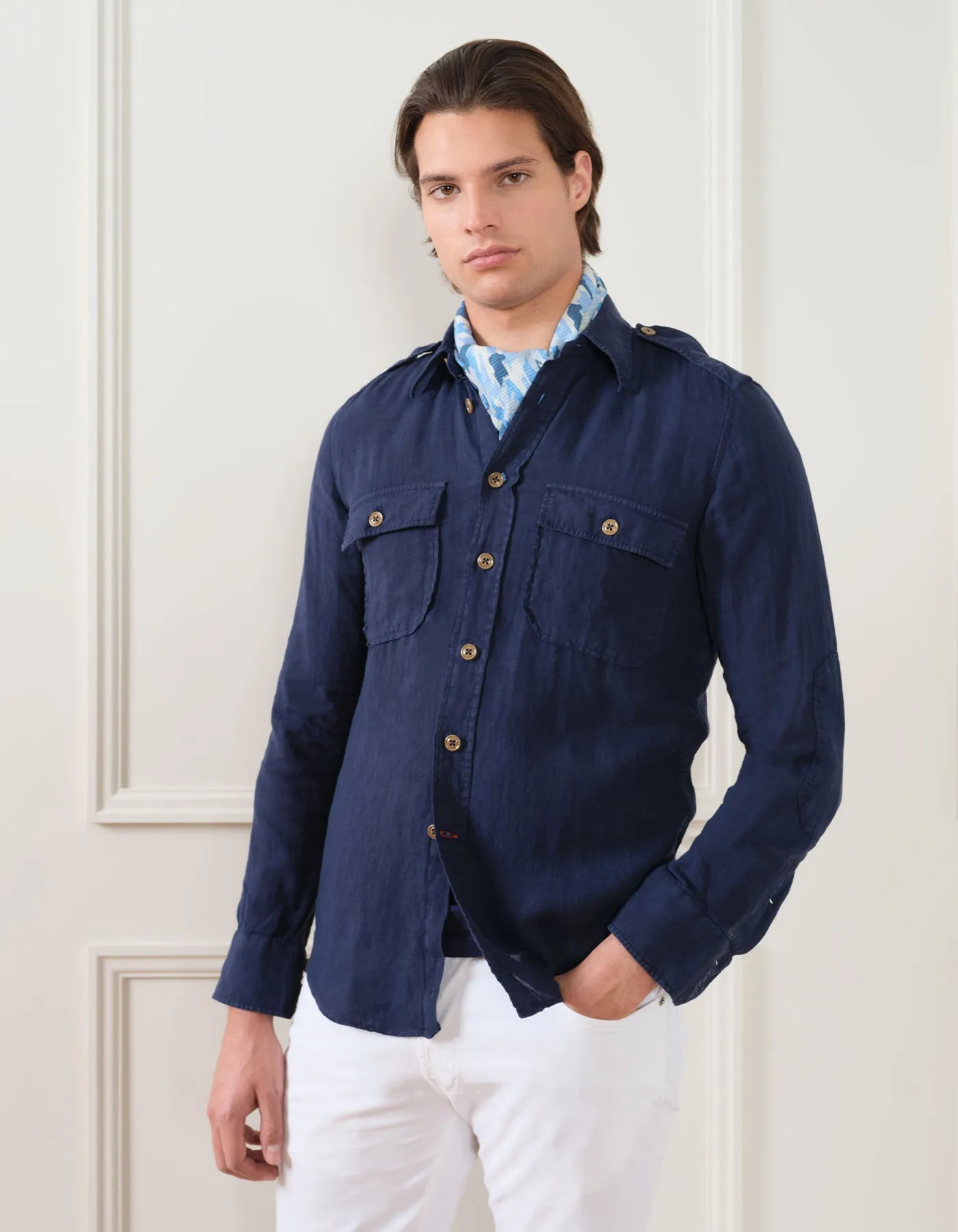 GARMENT DYED LINEN MILITARY SHIRT