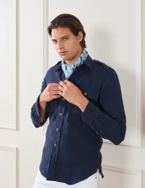 GARMENT DYED LINEN MILITARY SHIRT
