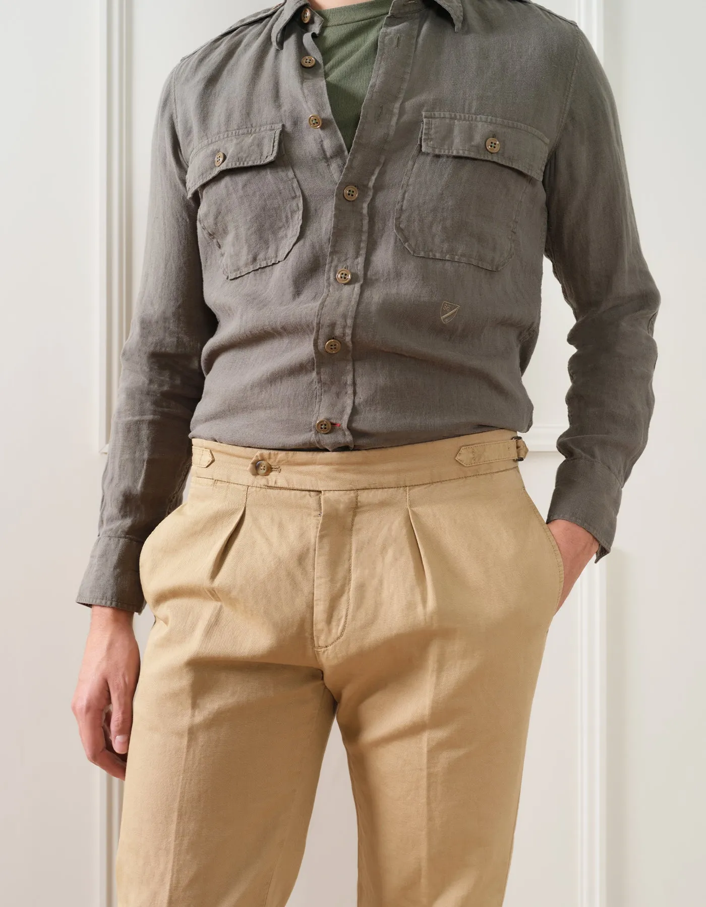 GARMENT DYED LINEN MILITARY SHIRT