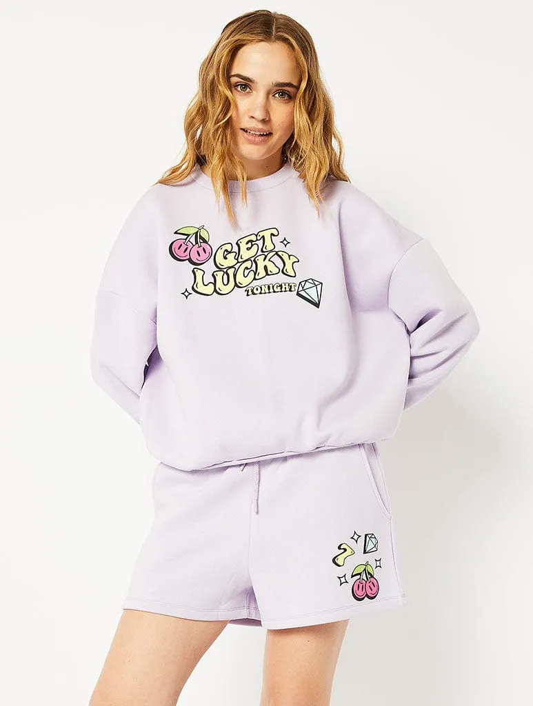 Get Lucky Oversized Sweatshirt in Purple