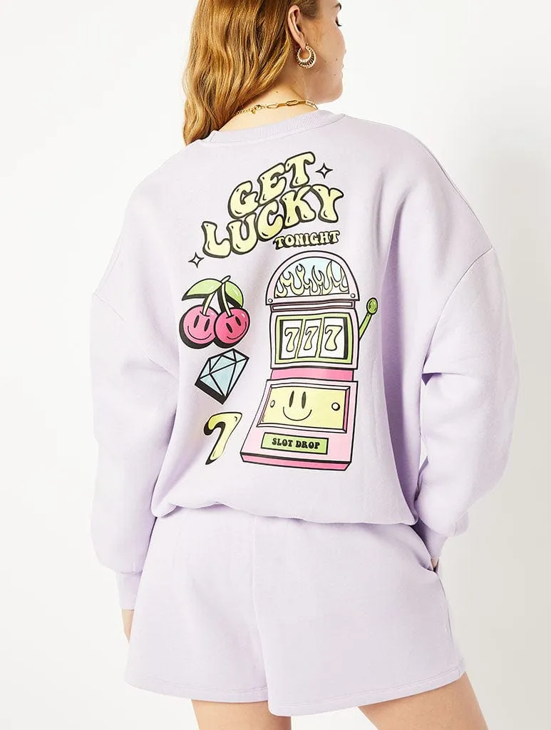 Get Lucky Oversized Sweatshirt in Purple