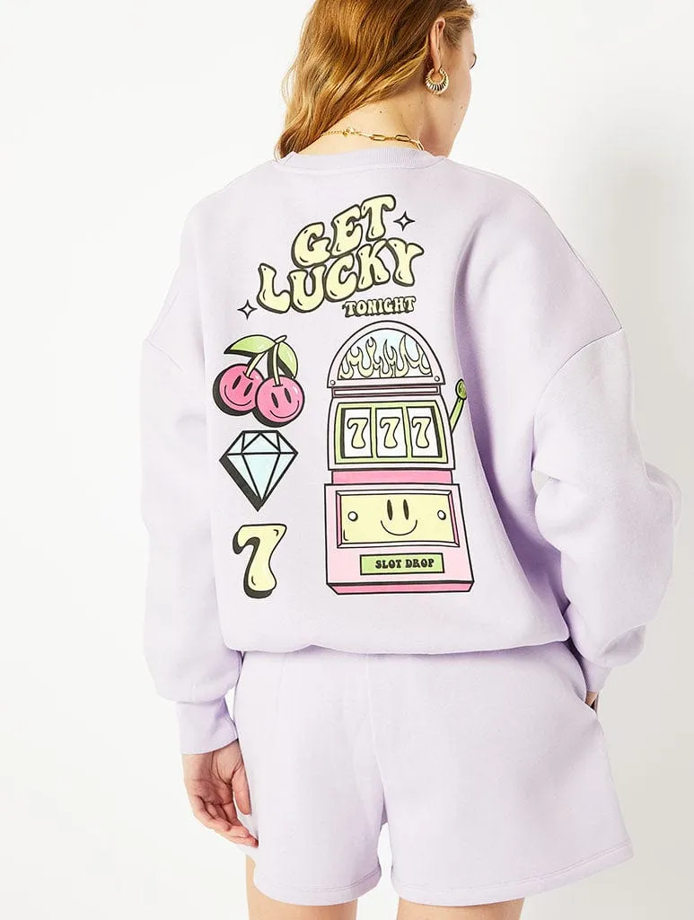 Get Lucky Oversized Sweatshirt in Purple
