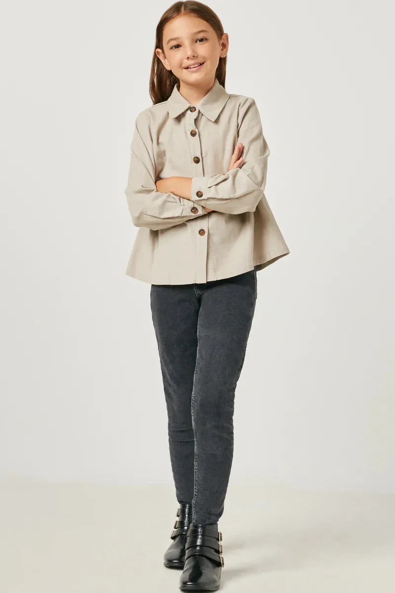 Girls Corduroy Button Up Peplum Shirt