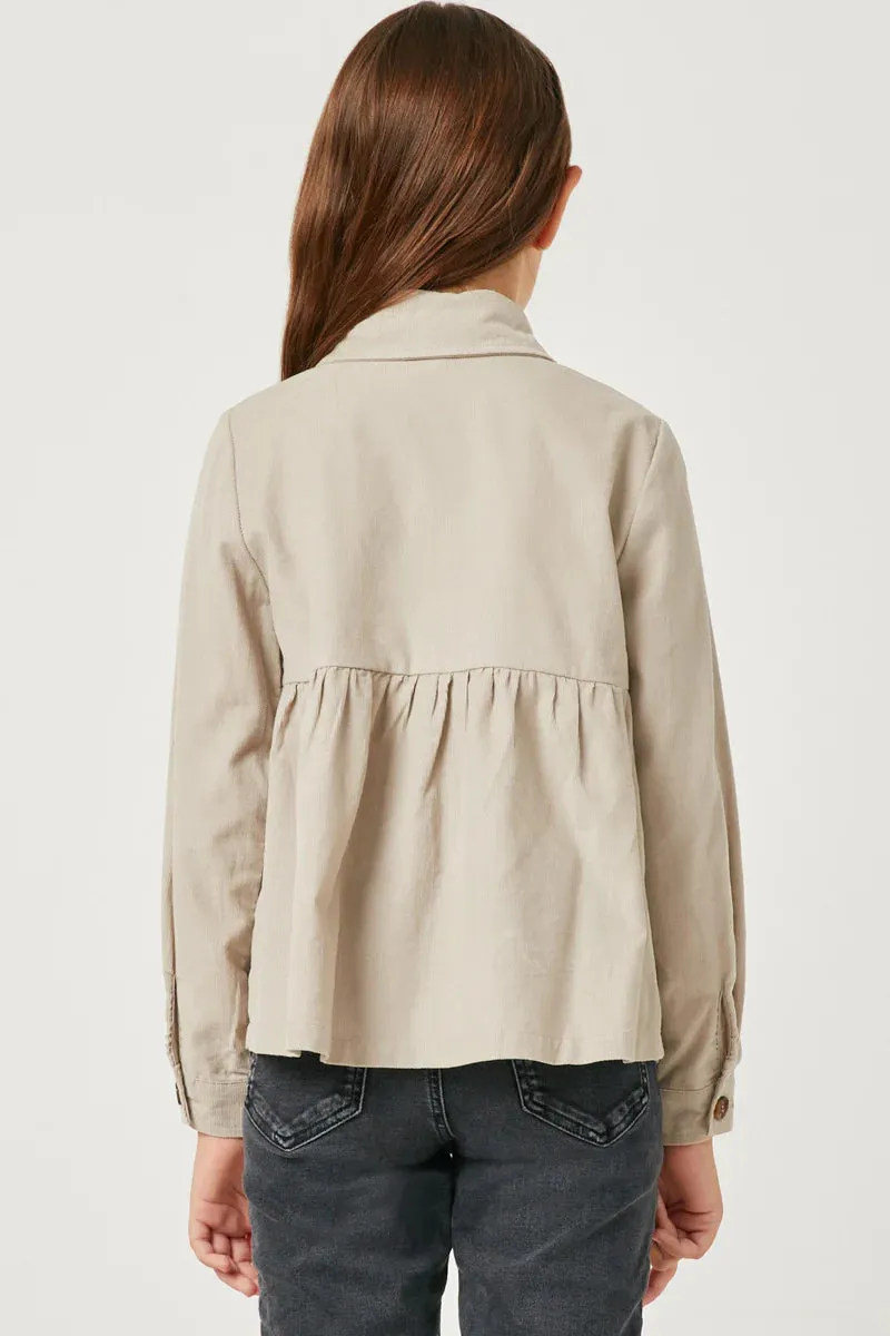 Girls Corduroy Button Up Peplum Shirt