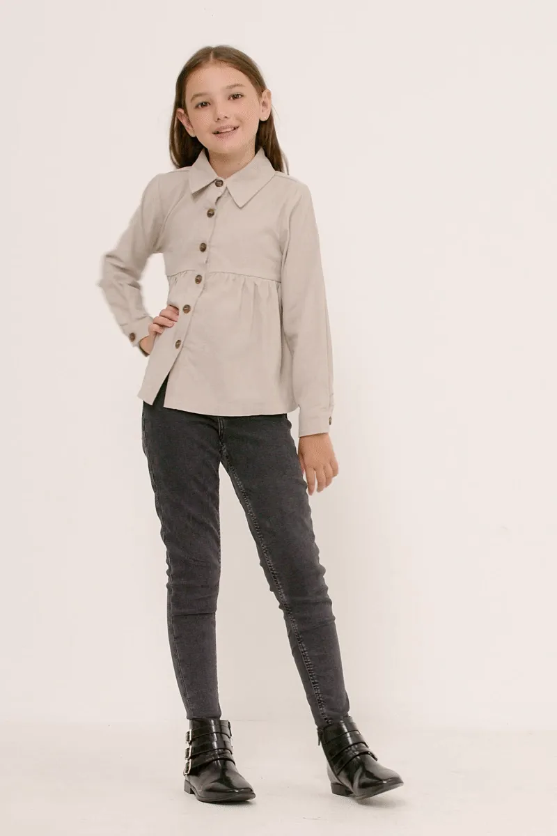 Girls Corduroy Button Up Peplum Shirt