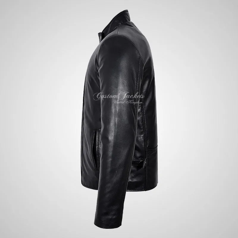 GLYN Men's Biker Style Leather Jacket Soft Napa Leather