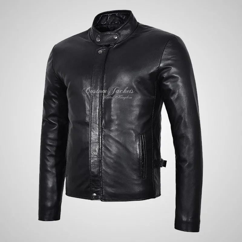 GLYN Men's Biker Style Leather Jacket Soft Napa Leather