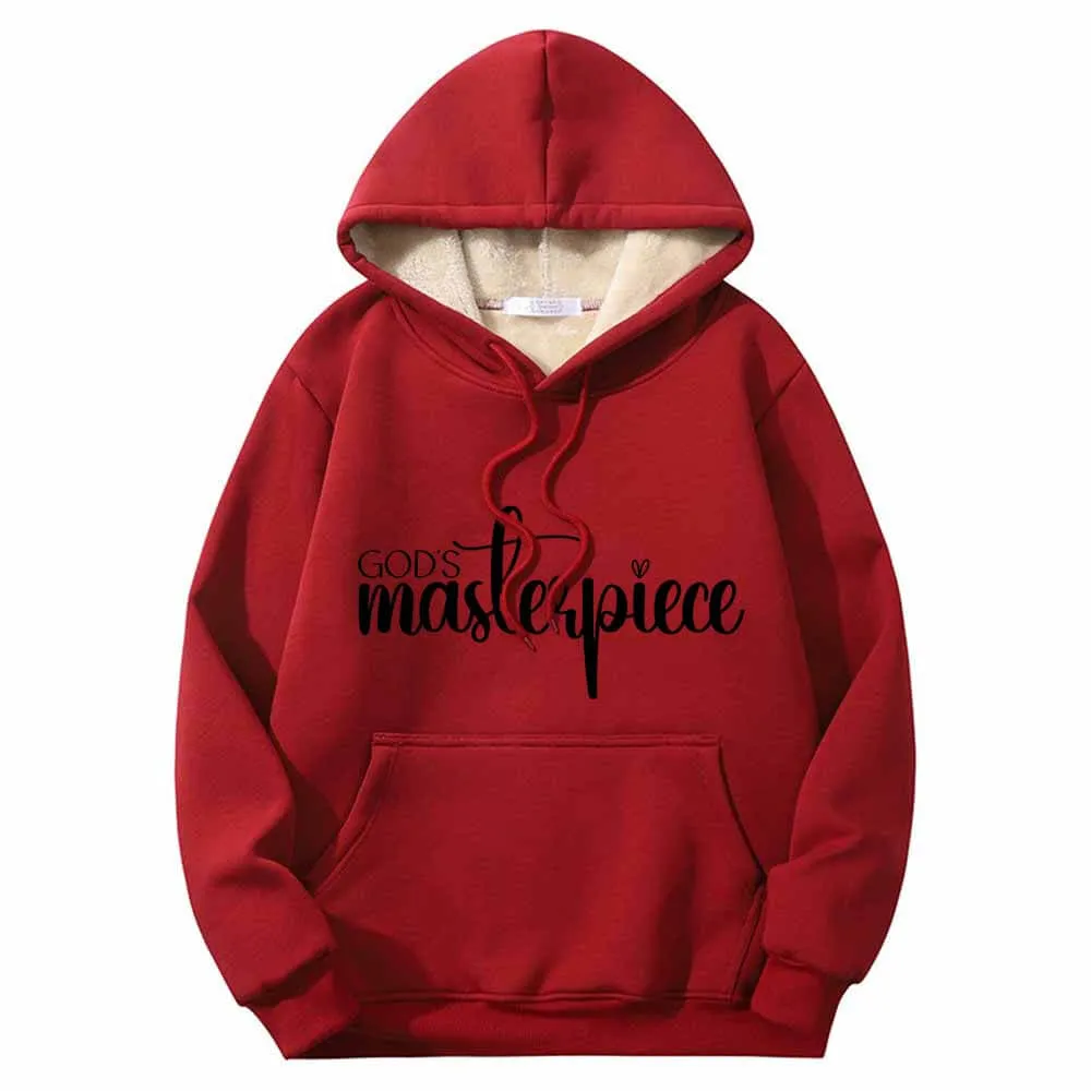 God's Masterpiece Letters Warm Fleece Sherpa Lined Hoodie