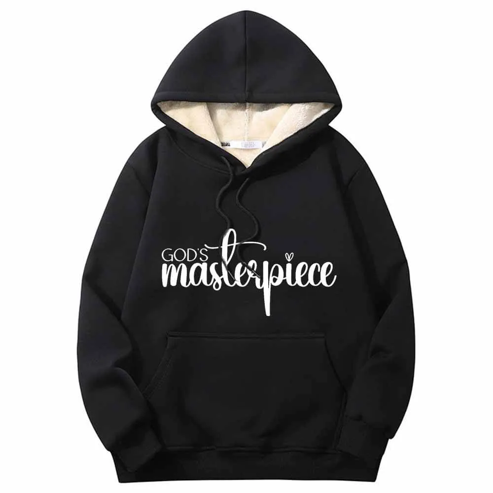 God's Masterpiece Letters Warm Fleece Sherpa Lined Hoodie