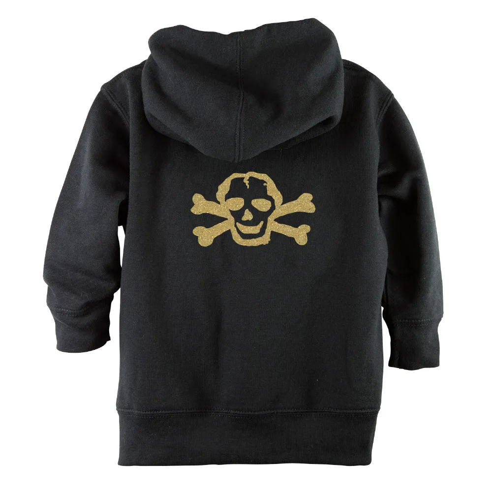 Gold Glitter Scribble Skull Front Zipper Toddler Hoodie