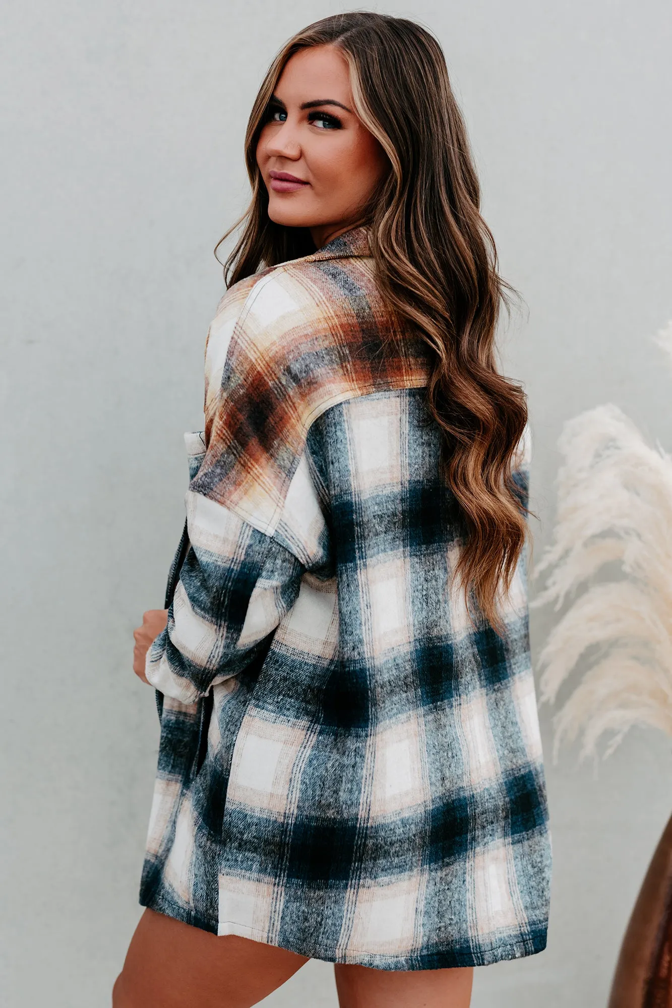 Good To Be Plaid Oversized Plaid Flannel (Navy/Mustard)
