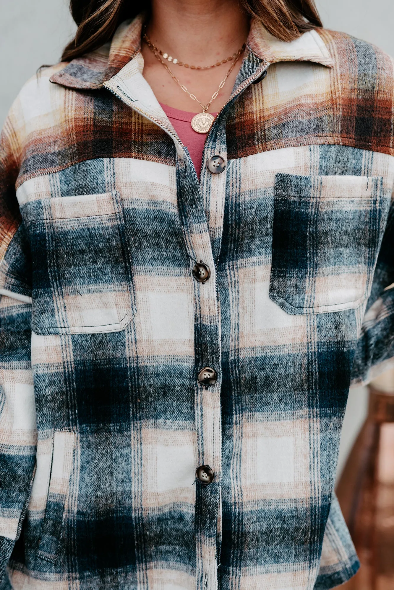 Good To Be Plaid Oversized Plaid Flannel (Navy/Mustard)