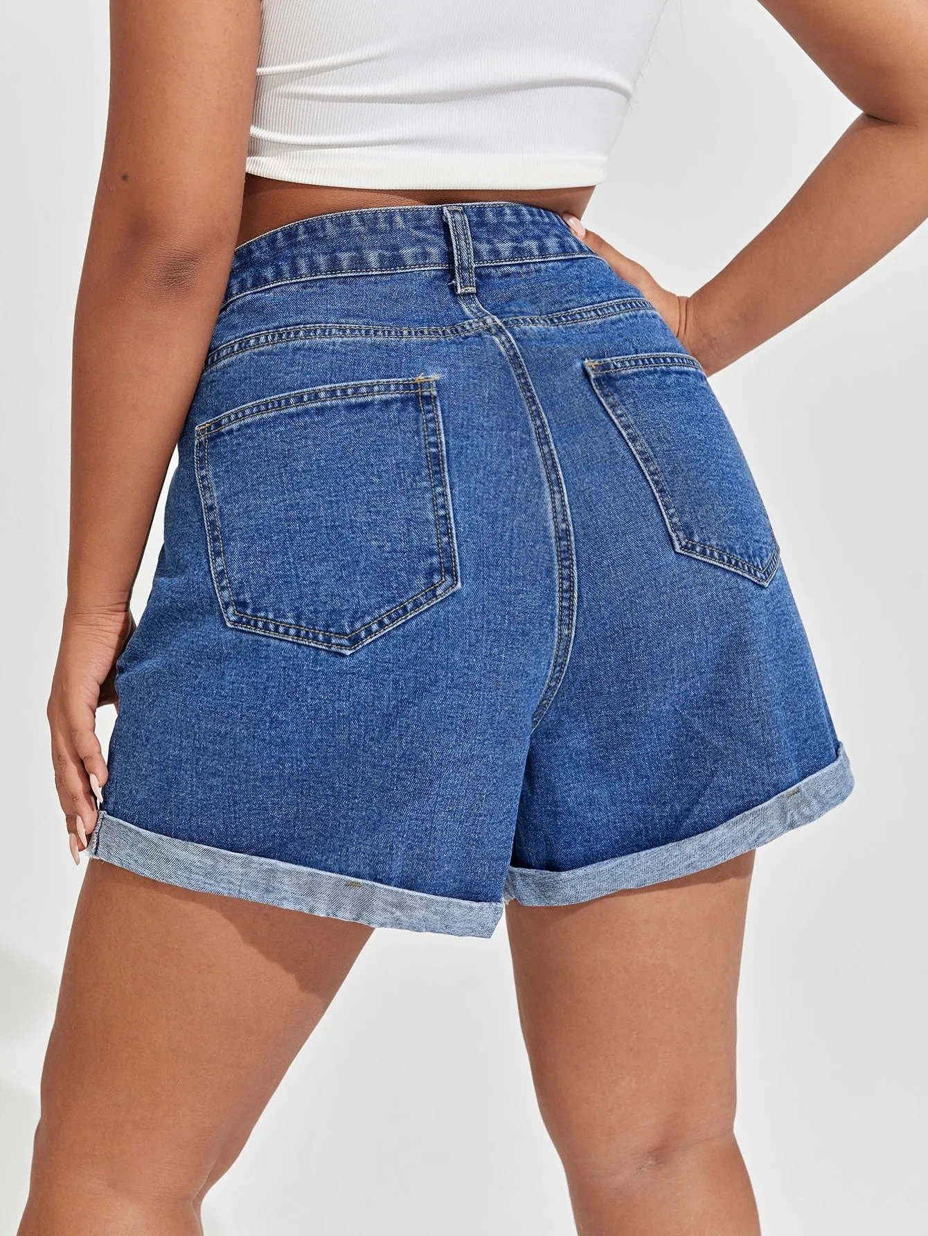 Graphic Zipper High Waist Plus Size Denim Shorts