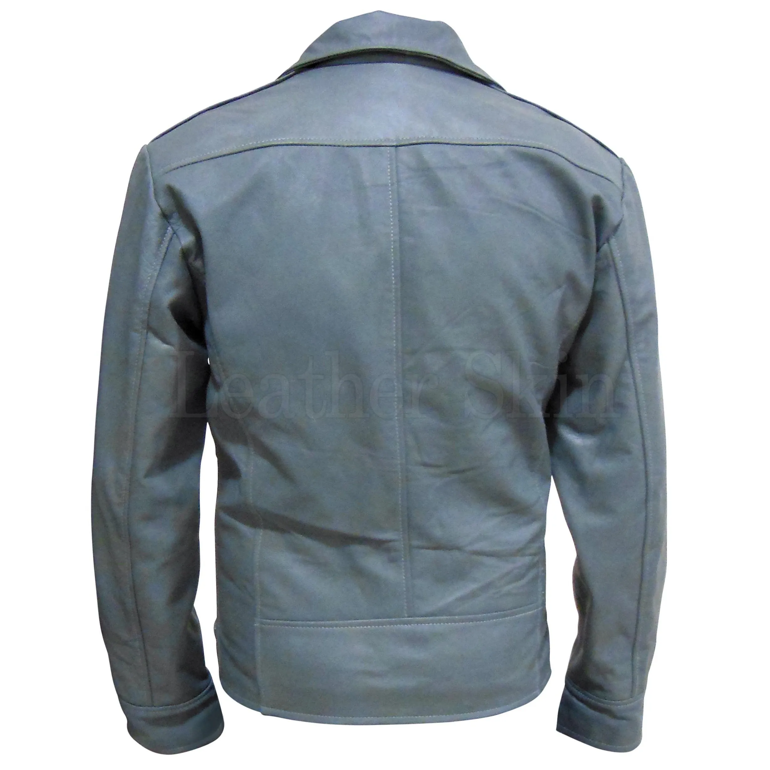 Gray Brando Belted Unisex Mens Womens Biker Motorcycle Genuine Leather Jacket