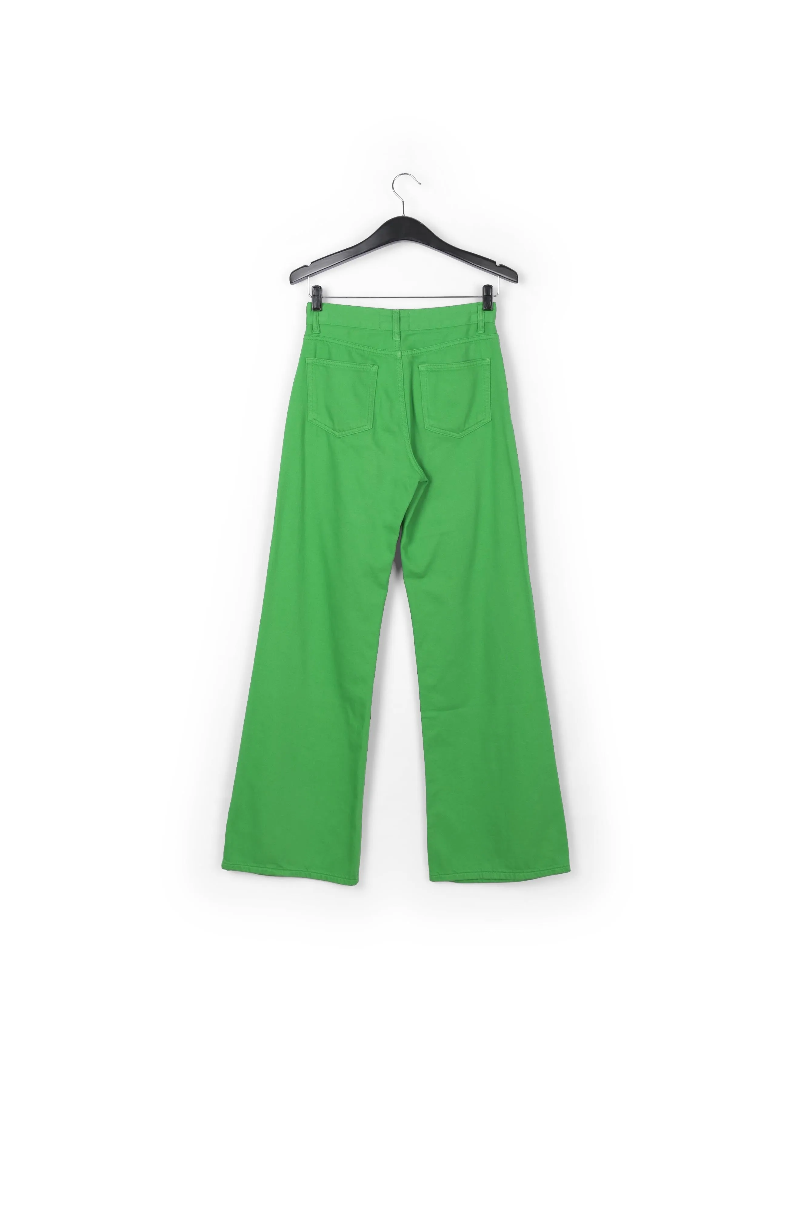 Green denim straight-leg jeans