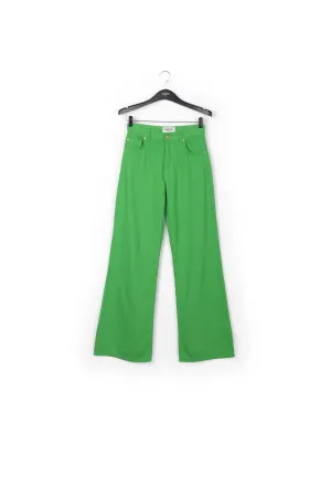 Green denim straight-leg jeans
