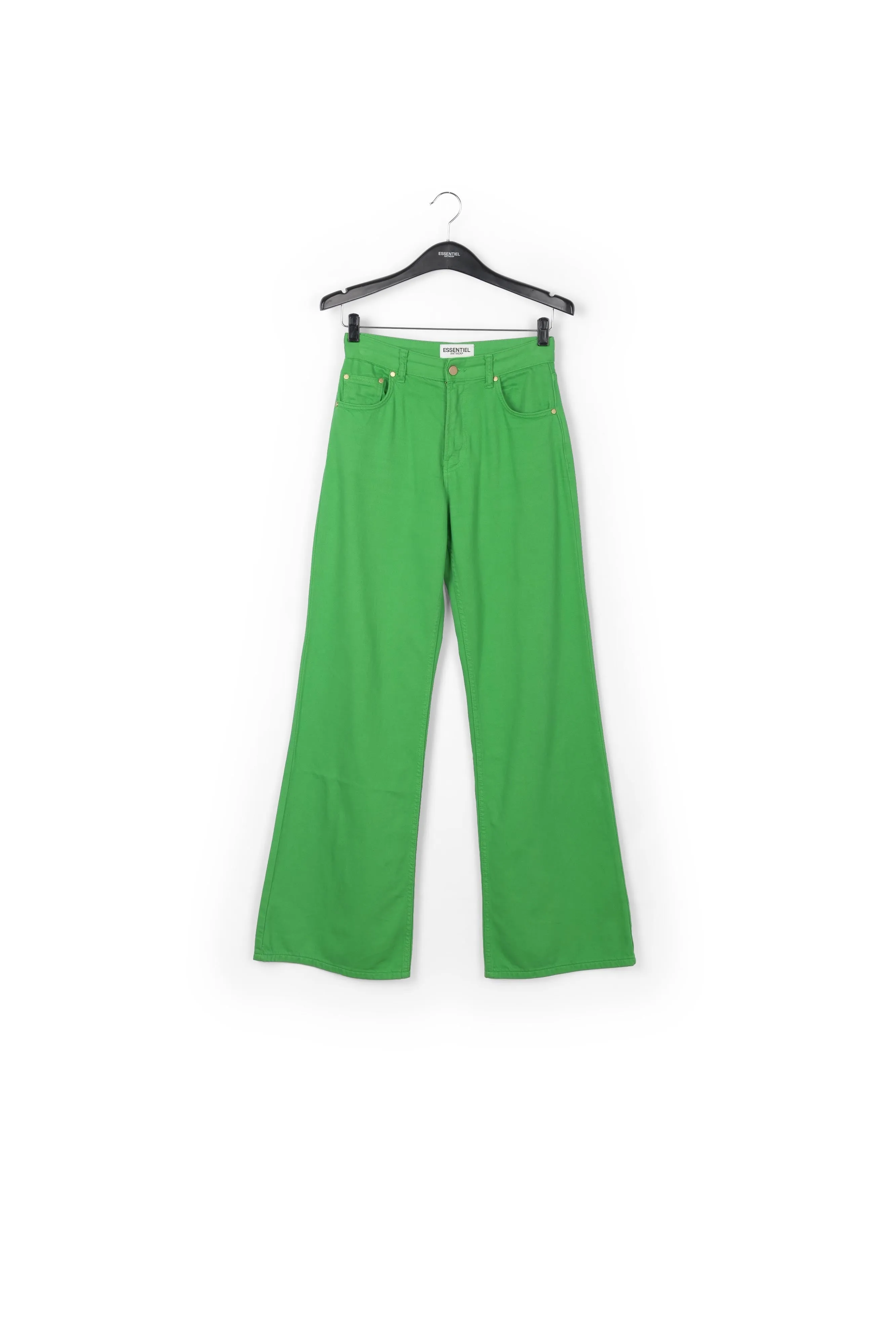 Green denim straight-leg jeans