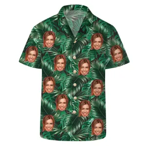 Green Leaf Print Men's Hawaiian Shirt Tropical Vacation Summer Top