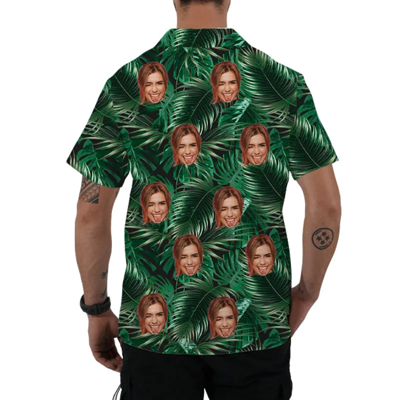 Green Leaf Print Men's Hawaiian Shirt Tropical Vacation Summer Top