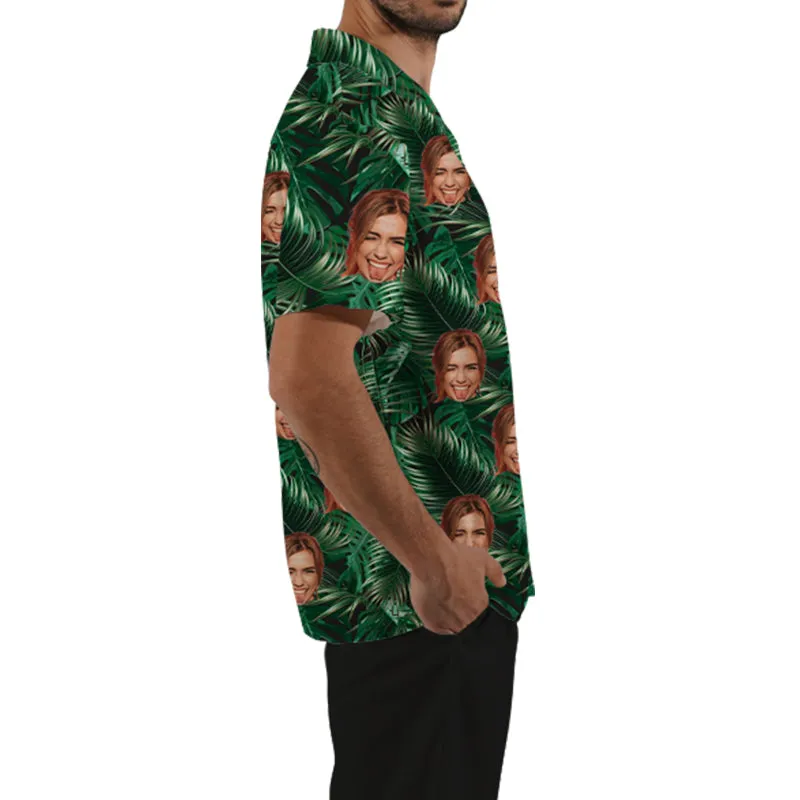 Green Leaf Print Men's Hawaiian Shirt Tropical Vacation Summer Top