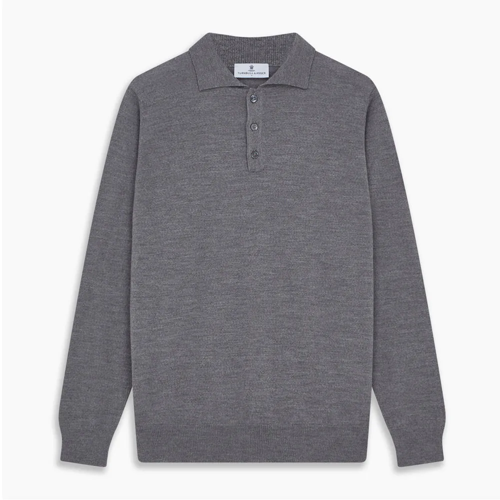 Grey Merino Wool Cecil Rugby Polo Shirt