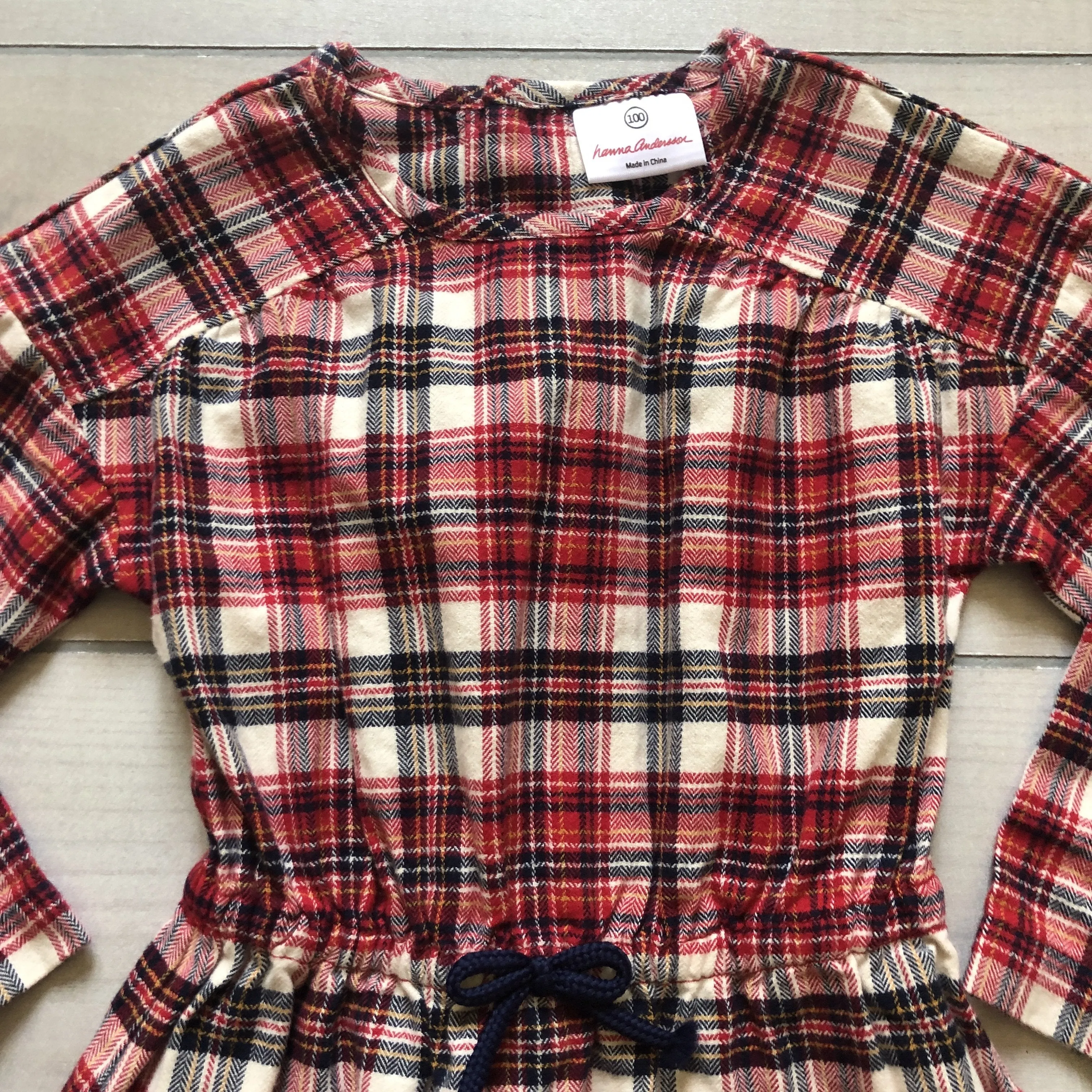 Hanna Andersson Red Cream & Black Plaid Flannel Dress