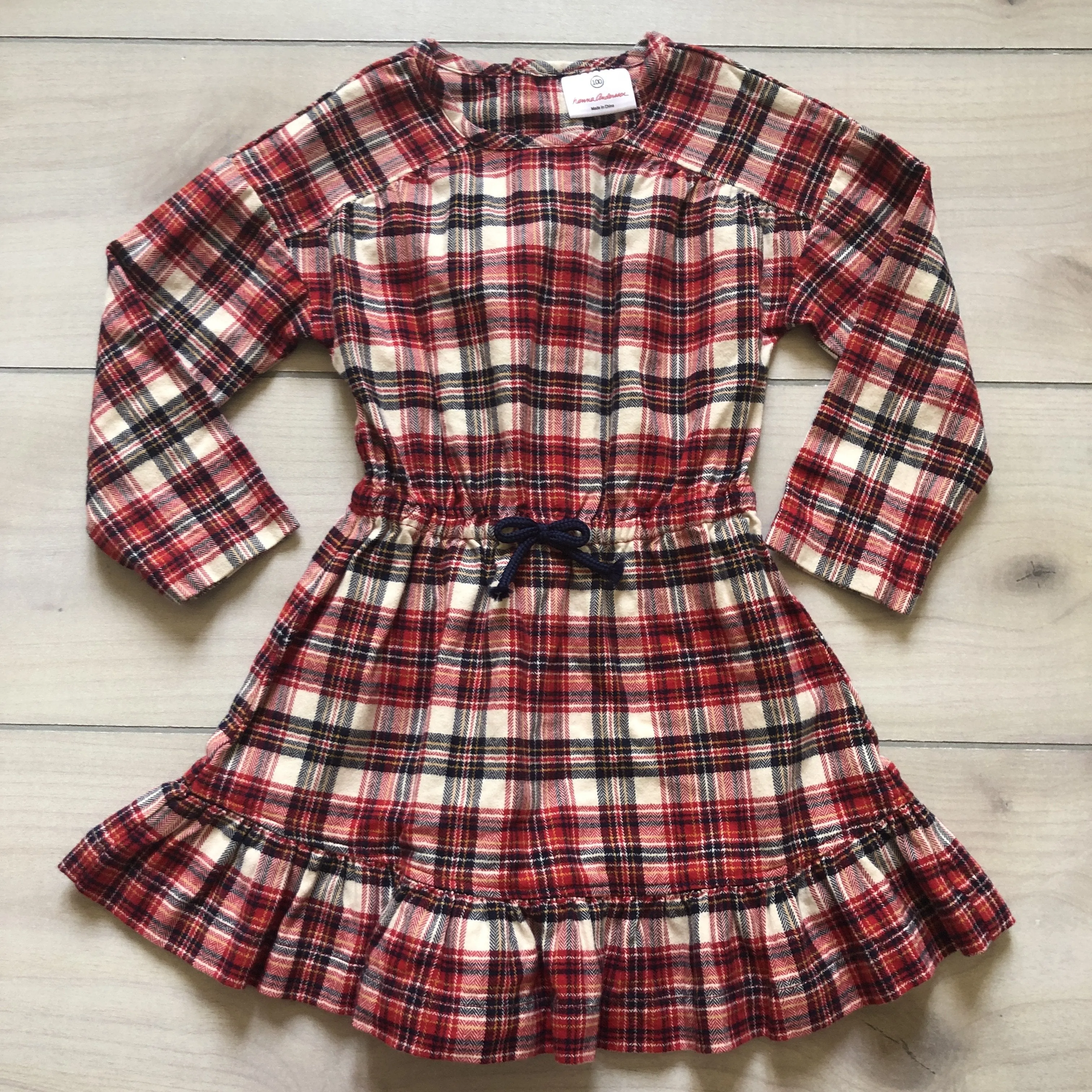 Hanna Andersson Red Cream & Black Plaid Flannel Dress