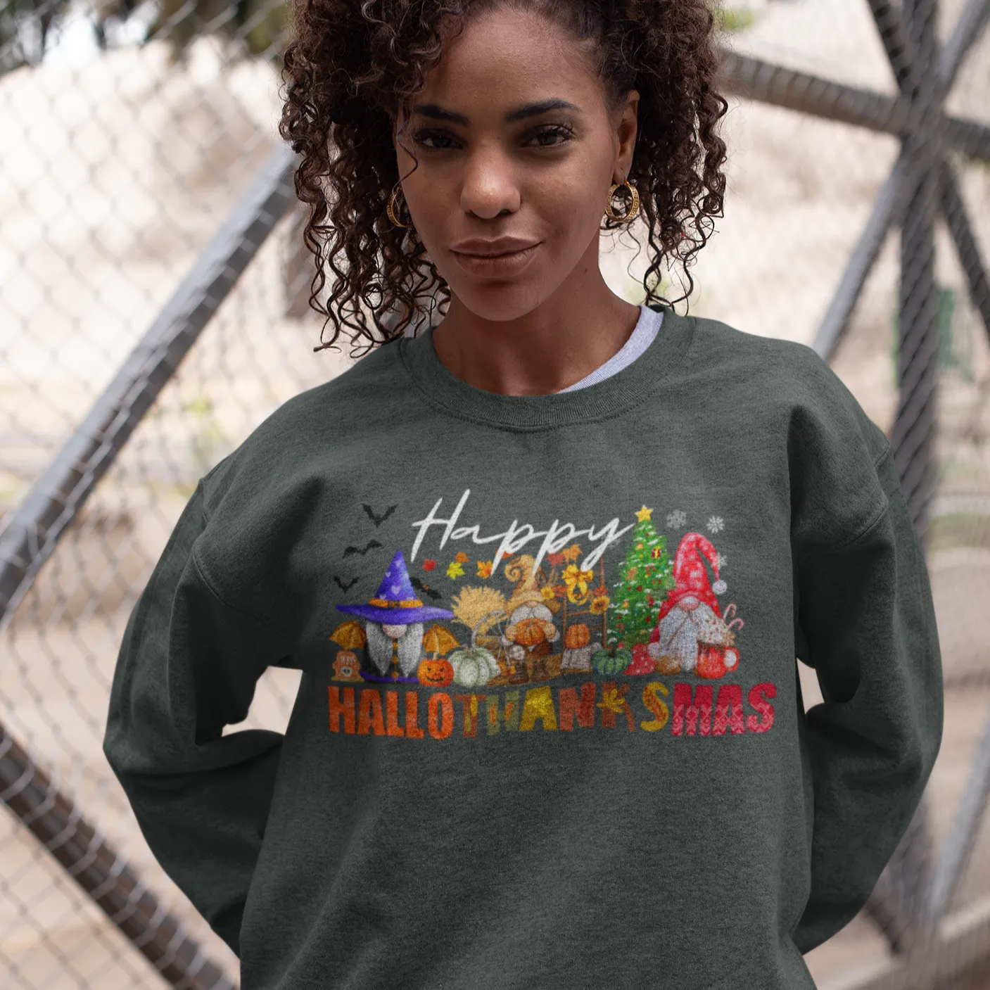 Happy Hallothanksmas Sweatshirt , Halloween Sweatshirt, Thanksgiving Shirt, Christmas Shirt, Coffee Pumpkin Spice Iced, Gnome Sweatshirt