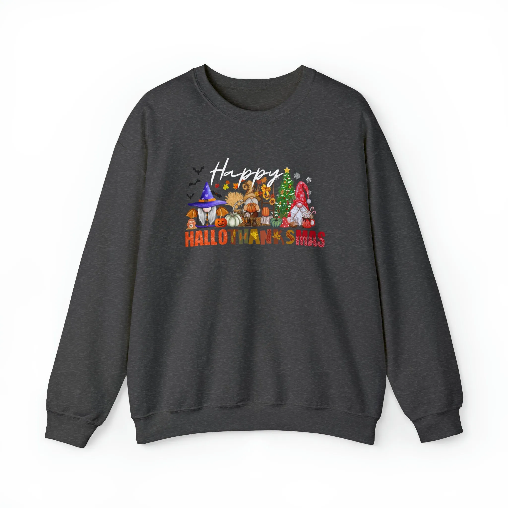 Happy Hallothanksmas Sweatshirt , Halloween Sweatshirt, Thanksgiving Shirt, Christmas Shirt, Coffee Pumpkin Spice Iced, Gnome Sweatshirt