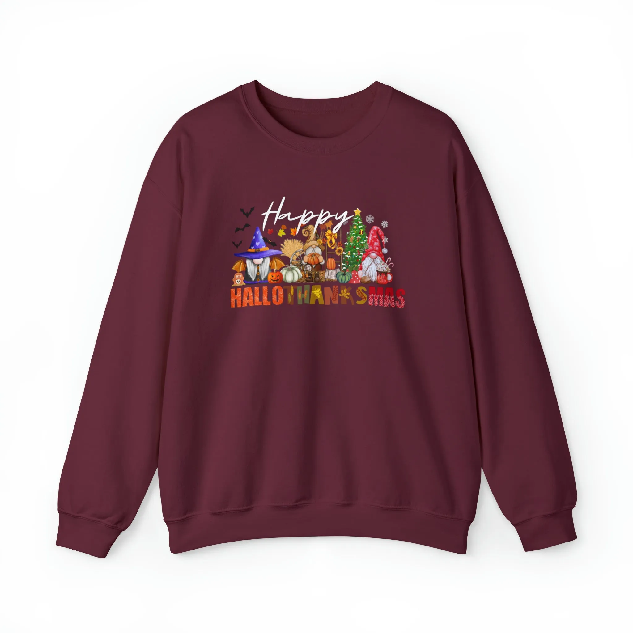 Happy Hallothanksmas Sweatshirt , Halloween Sweatshirt, Thanksgiving Shirt, Christmas Shirt, Coffee Pumpkin Spice Iced, Gnome Sweatshirt