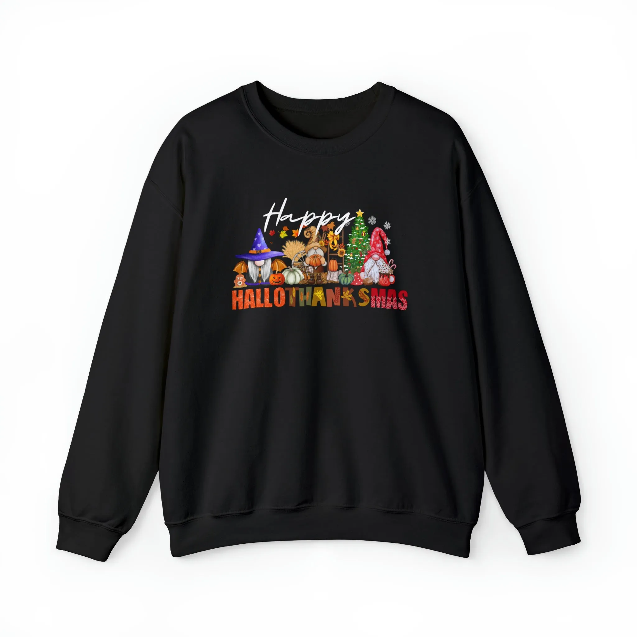 Happy Hallothanksmas Sweatshirt , Halloween Sweatshirt, Thanksgiving Shirt, Christmas Shirt, Coffee Pumpkin Spice Iced, Gnome Sweatshirt