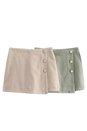 ‘Harper’ Double-Breasted Denim Skirt Pants（2 Colors)