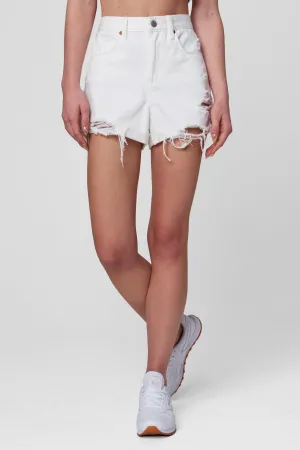 Head in the Clouds Hi Waist Cut Off Denim Jean Shorrts - White