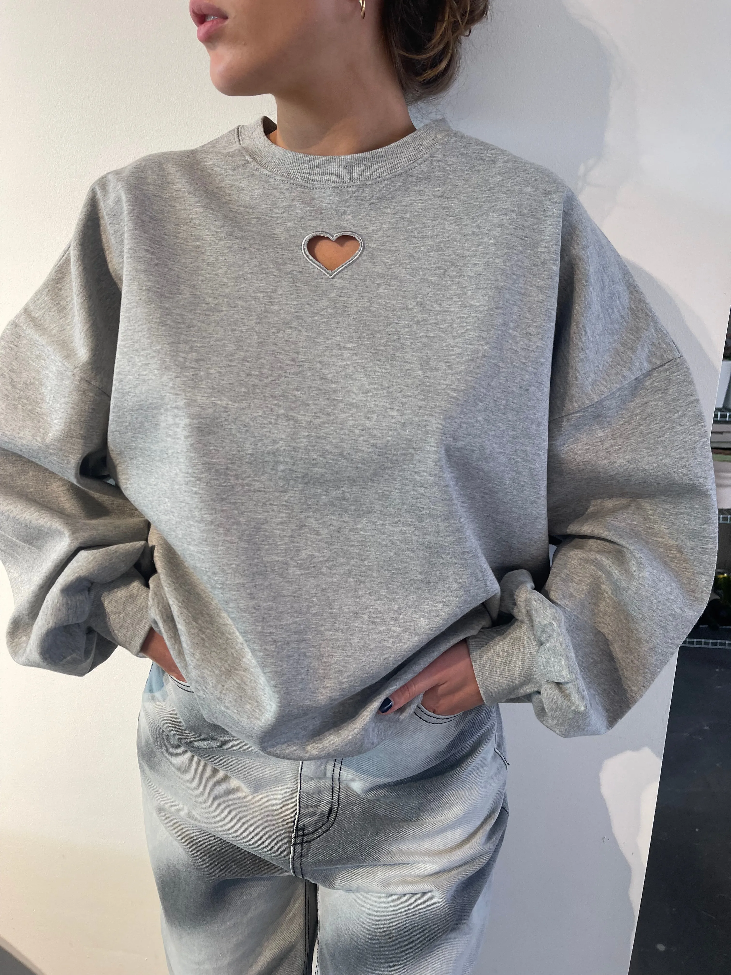 Heart Cut Out Sweater Grey