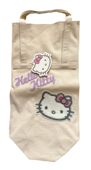 Hello Kitty Lunch Bag or Wine Bottle Tote, Liquid Proof Coating Inside on Heavy Canvas, 8"x14"x 5"