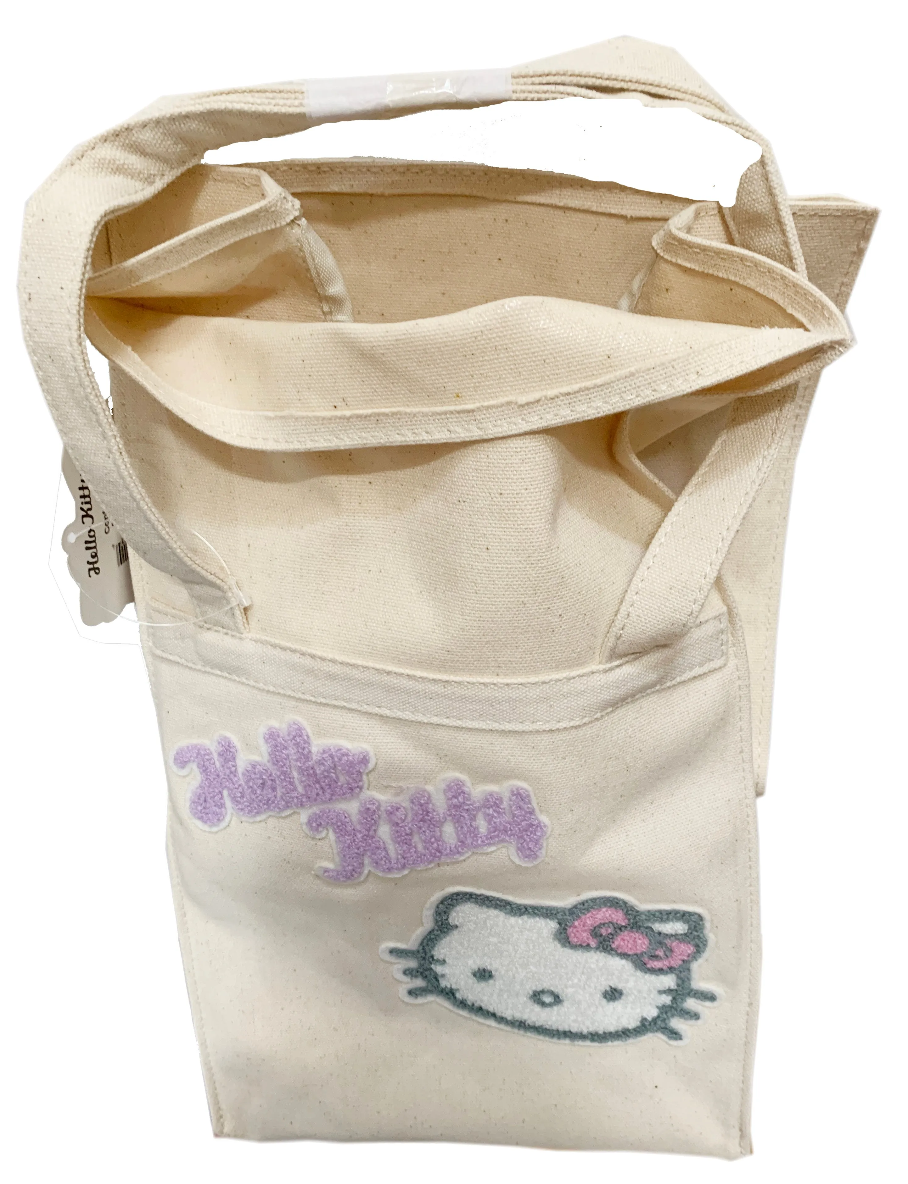 Hello Kitty Lunch Bag or Wine Bottle Tote, Liquid Proof Coating Inside on Heavy Canvas, 8"x14"x 5"