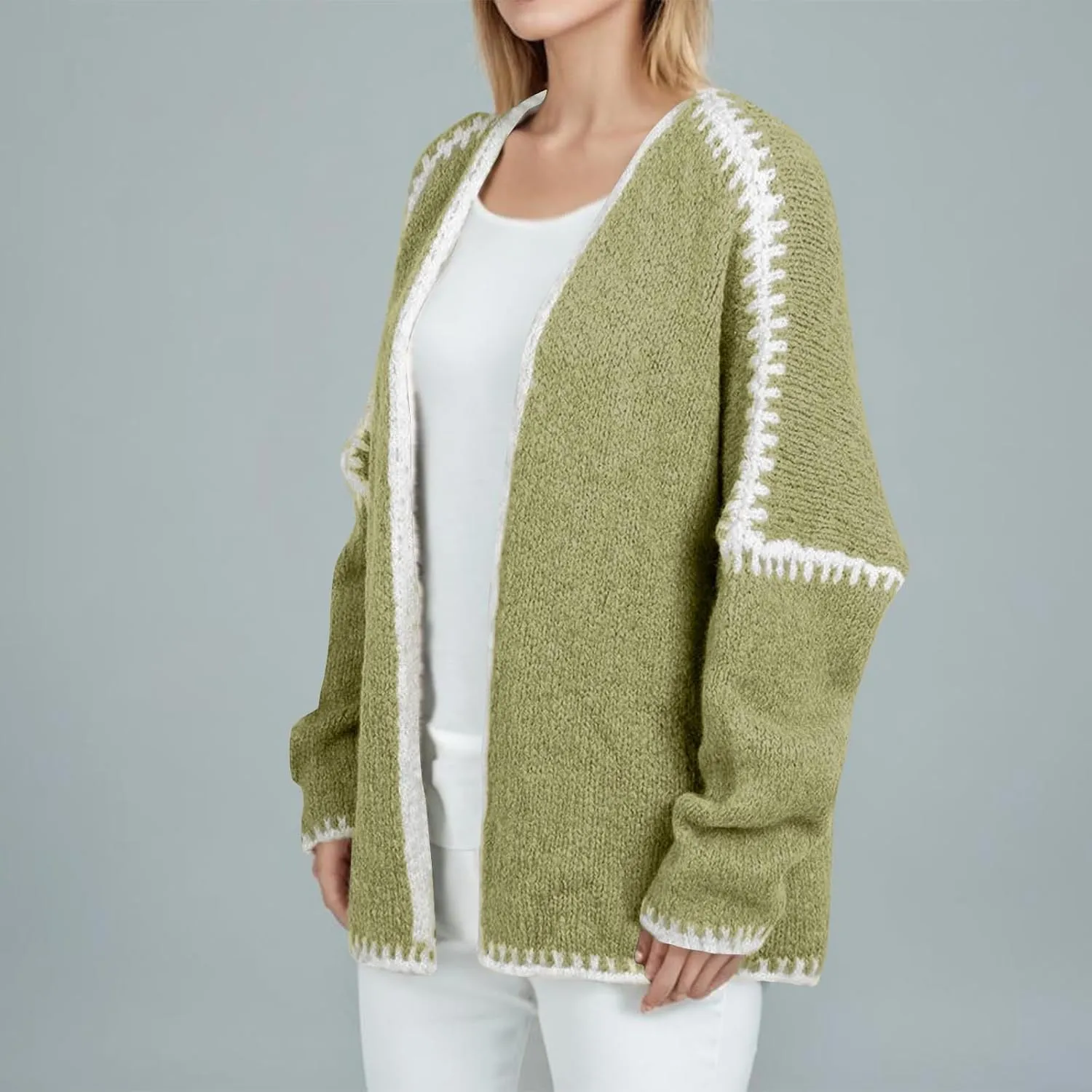 HGps8w Plus Size Sweater Cardigans for Women Oversized Long Sleeve Open Front Knitted Jackets Outerwear