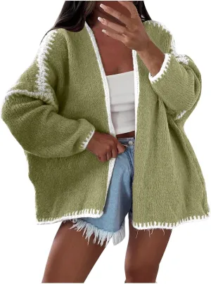 HGps8w Plus Size Sweater Cardigans for Women Oversized Long Sleeve Open Front Knitted Jackets Outerwear