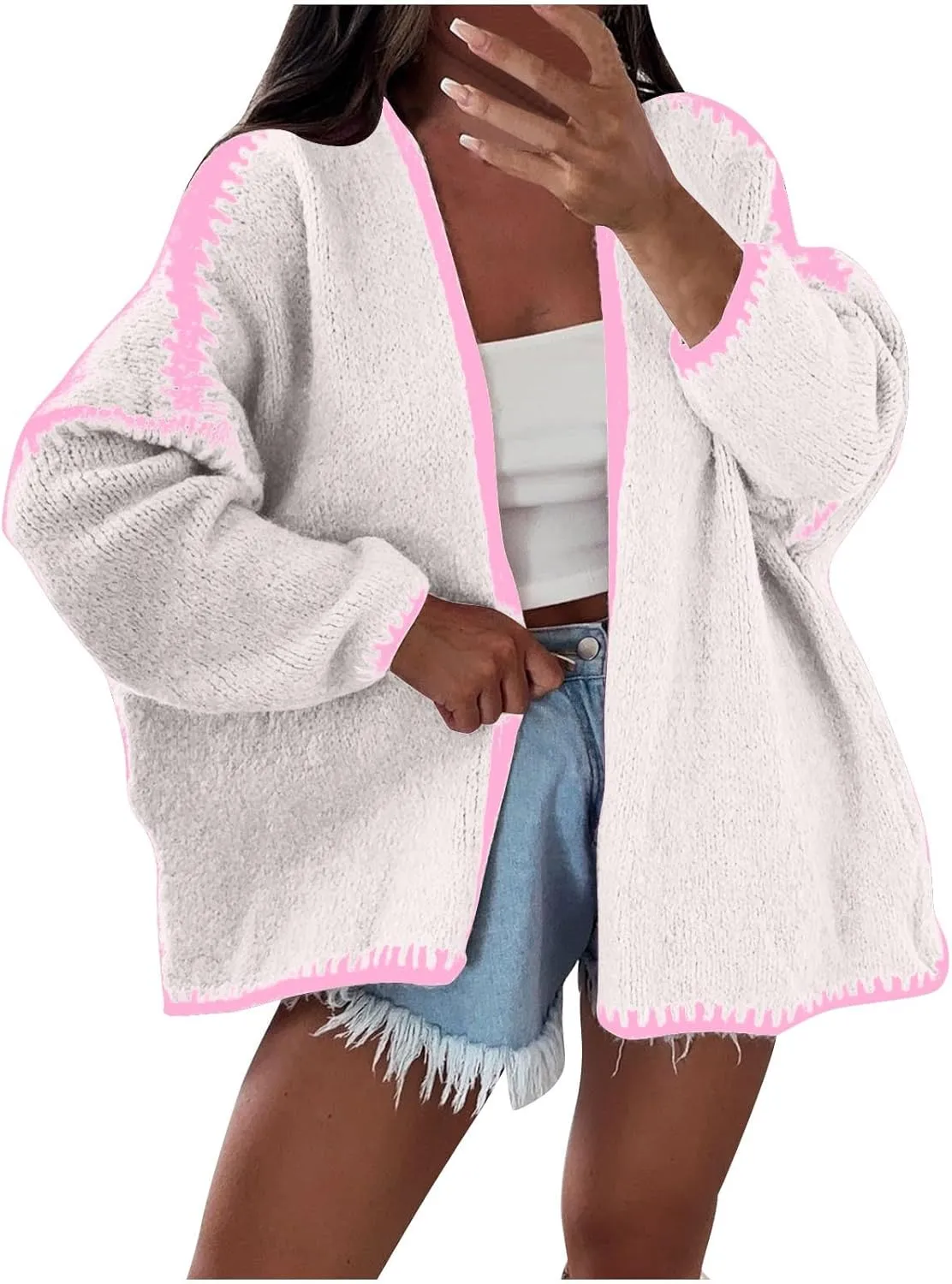 HGps8w Plus Size Sweater Cardigans for Women Oversized Long Sleeve Open Front Knitted Jackets Outerwear