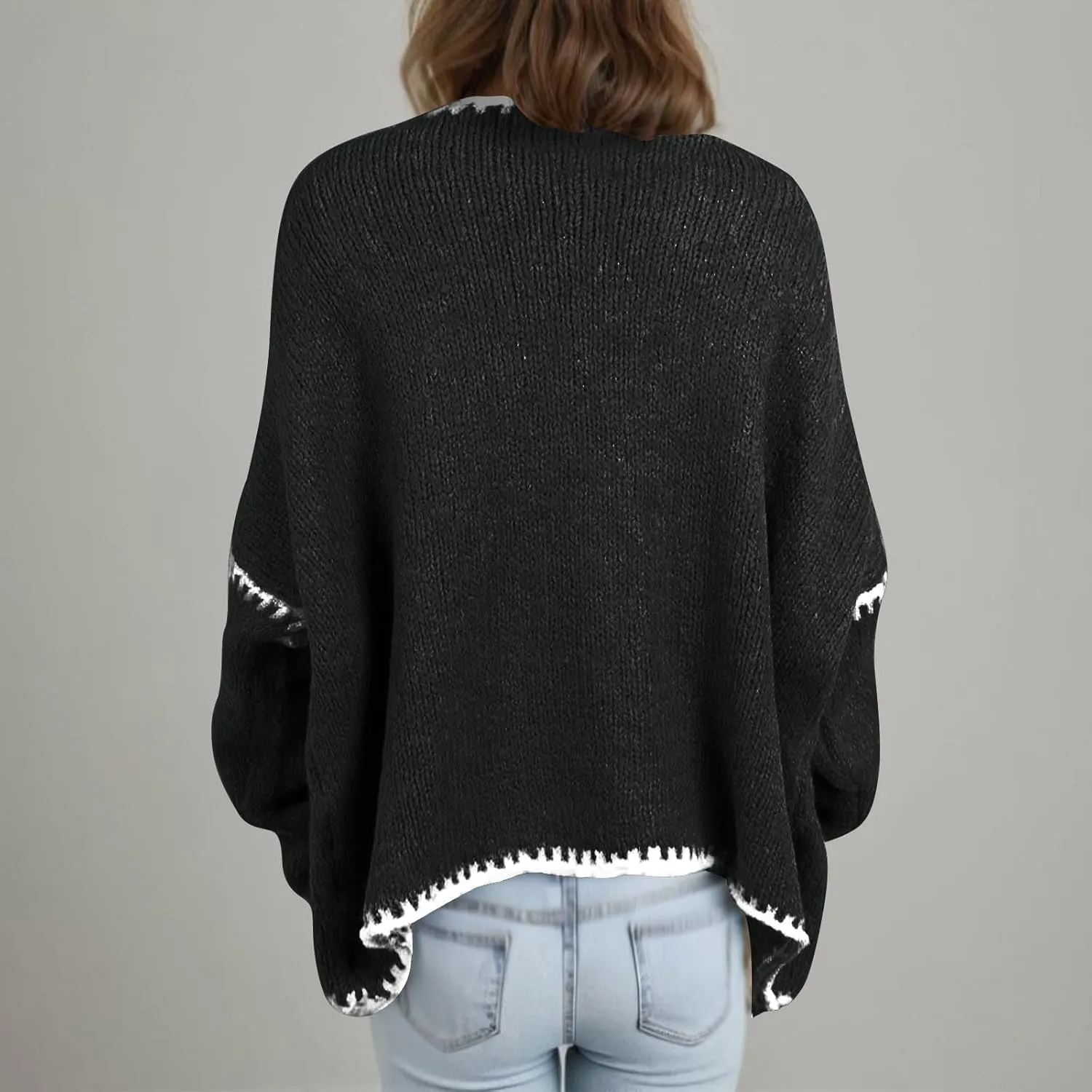 HGps8w Plus Size Sweater Cardigans for Women Oversized Long Sleeve Open Front Knitted Jackets Outerwear