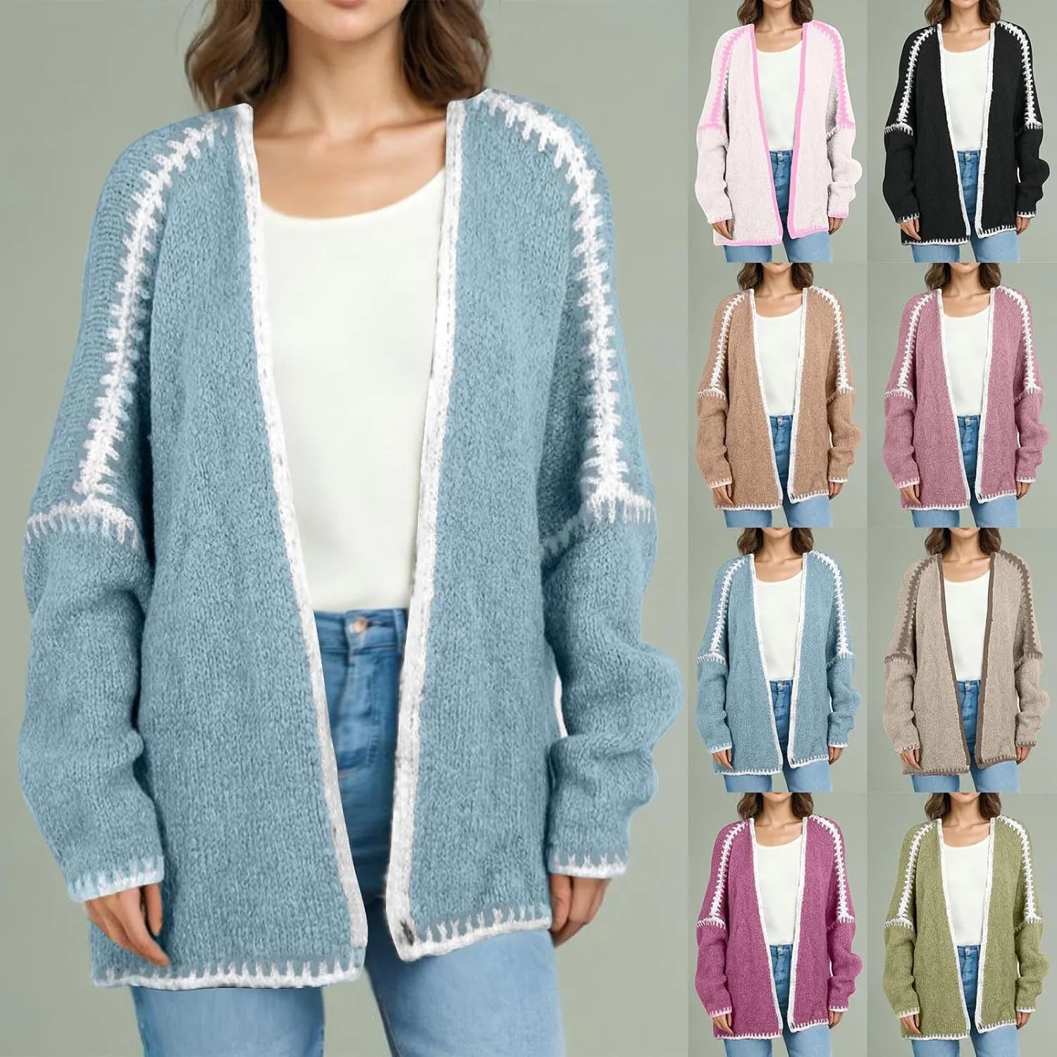 HGps8w Plus Size Sweater Cardigans for Women Oversized Long Sleeve Open Front Knitted Jackets Outerwear