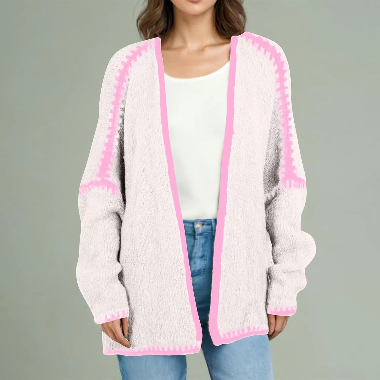 HGps8w Plus Size Sweater Cardigans for Women Oversized Long Sleeve Open Front Knitted Jackets Outerwear
