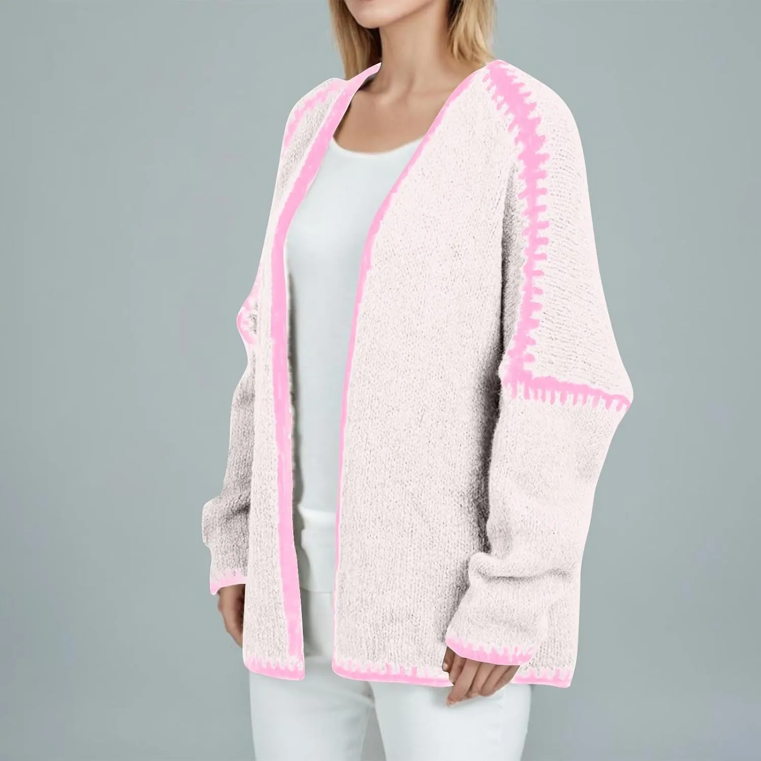 HGps8w Plus Size Sweater Cardigans for Women Oversized Long Sleeve Open Front Knitted Jackets Outerwear