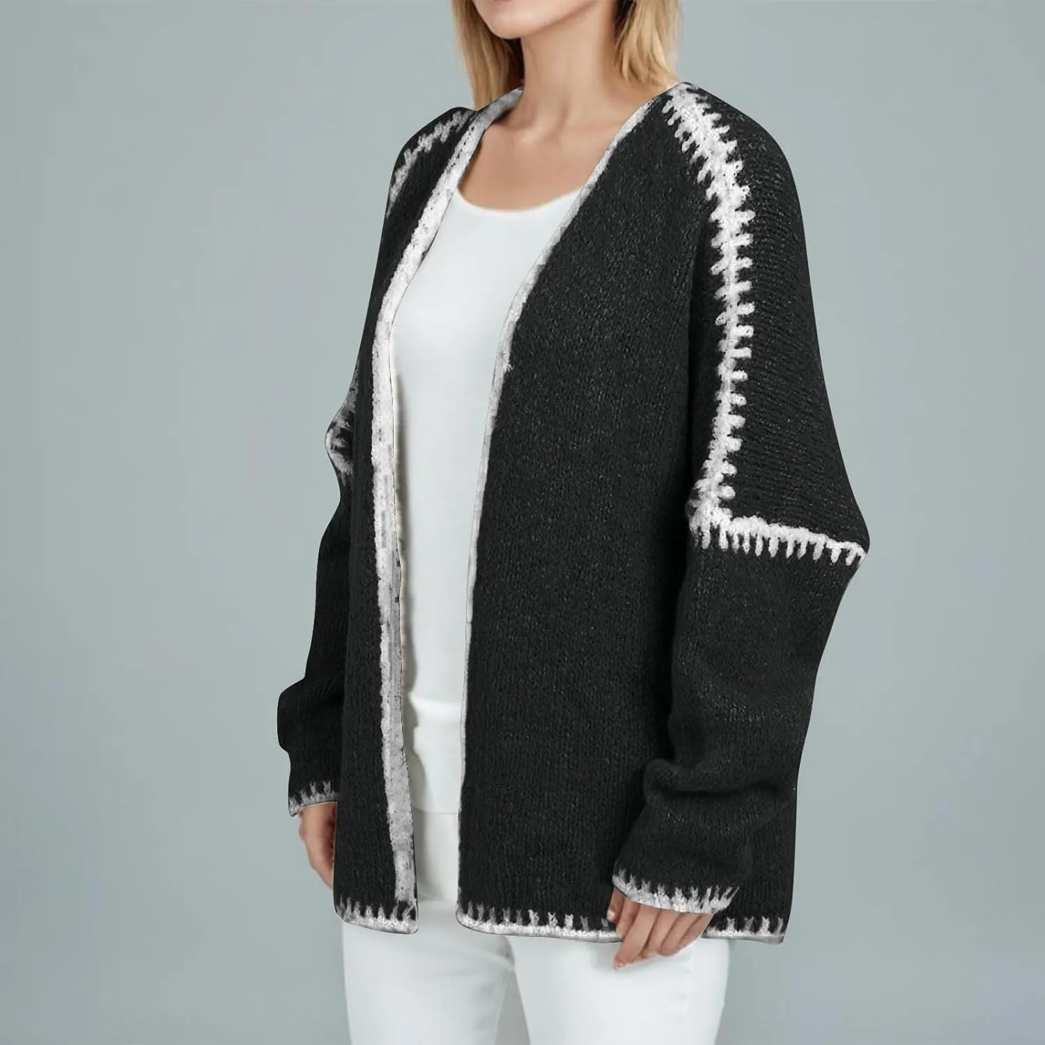 HGps8w Plus Size Sweater Cardigans for Women Oversized Long Sleeve Open Front Knitted Jackets Outerwear